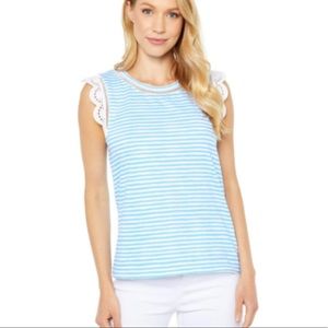 Lilly Pulitzer Agree Top in Zanzibar Blue Beach Happy Stripe